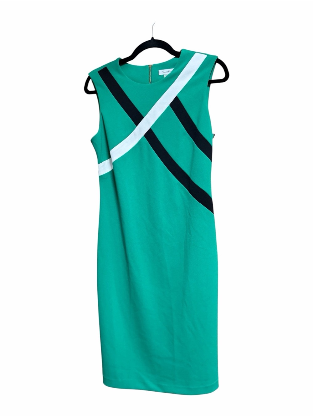Calvin Klein Sheath Pencil Dress 8 NWT Green Colorblock Office Career Stretch